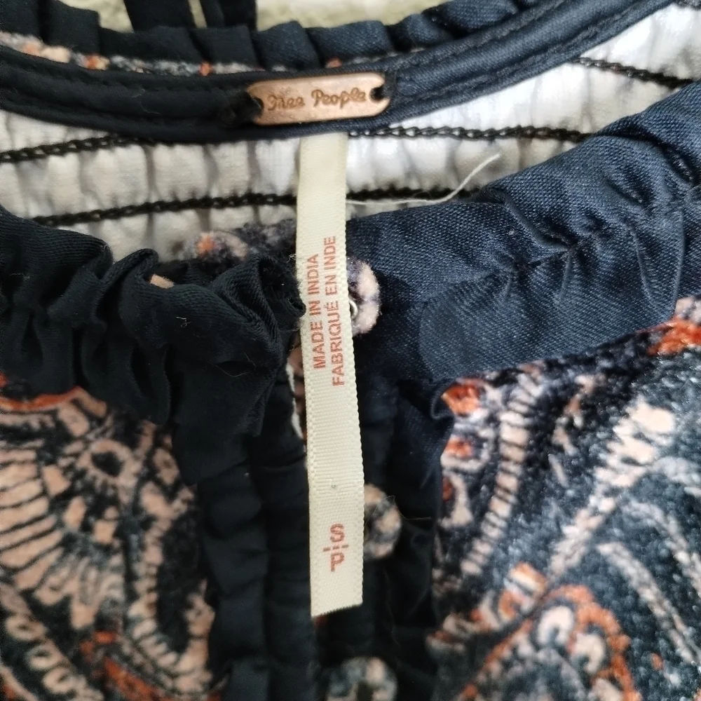 Free People Dare Me Velvet Blouse in Black Combo Size Small